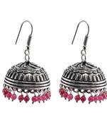 Seductive 21.9 Grams Handmade Alloy Oxidized 3 Mm Pink Quartz Jaipur Jhumki Jewellery