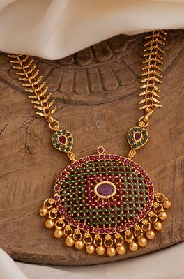 Golden Long necklace with Oval Emerald pendant one gram gold 1