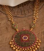 Golden Long necklace with Oval Emerald pendant one gram gold