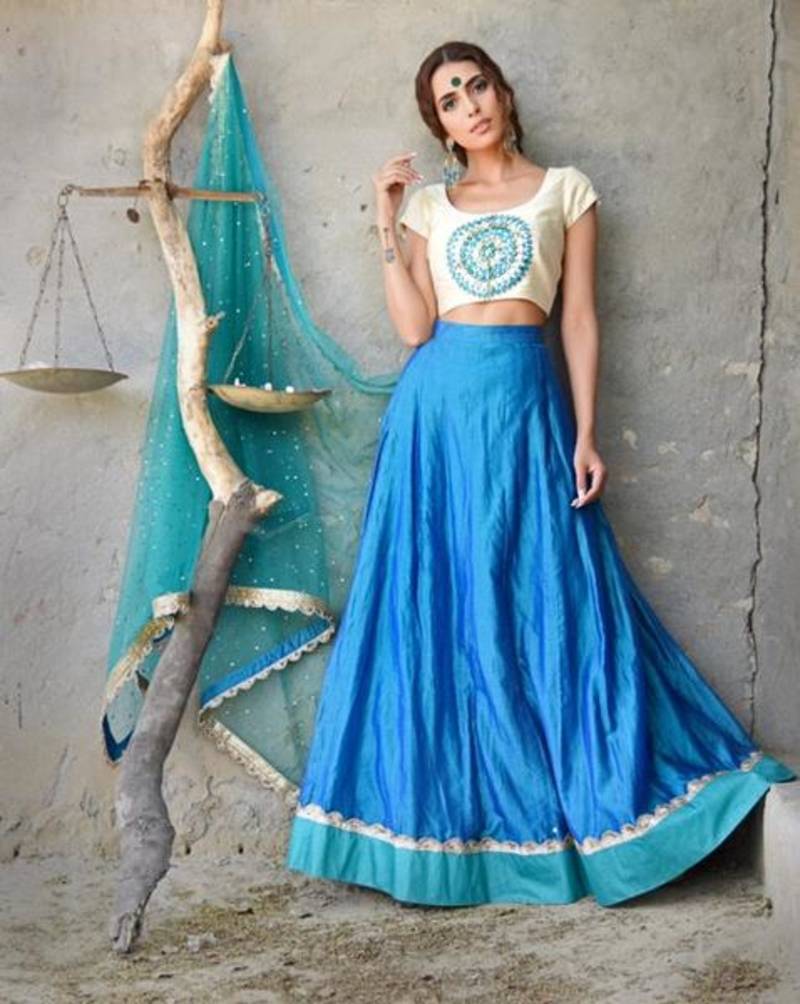 plain silk semi stitched lehenga 