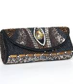 Black Metallic Abstract Embroidered Clutch