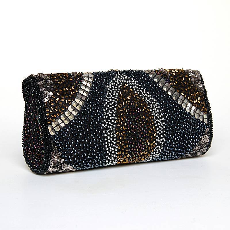 Black Metallic Abstract Embroidered Clutch