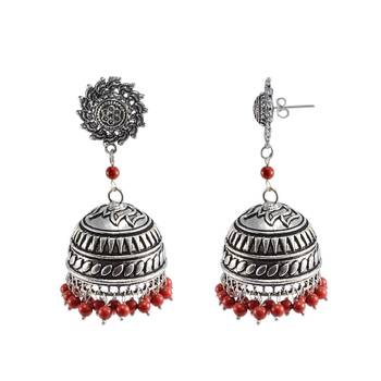 Red Beaded Jewellery Jhumkas 1