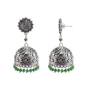 Green Silver Plated Jhumkas 1