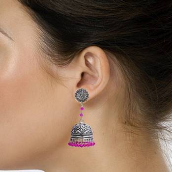 Pink Beaded Jewellery Jhumkas 2
