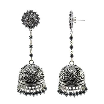 Black Silver Plated Jhumkas 1