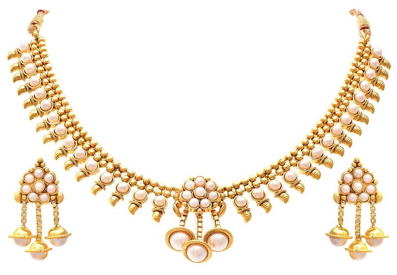JFL - Traditional Ethnic One Gram Gold Plated Designer Necklace Set studded with Pearls 