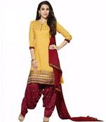 Yellow crepe printed unstitched salwar with dupatta