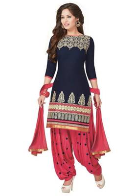 Blue crepe printed unstitched salwar with dupatta 1