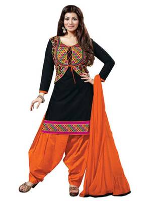 Black crepe printed unstitched salwar with dupatta 1