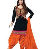Black crepe printed unstitched salwar with dupatta