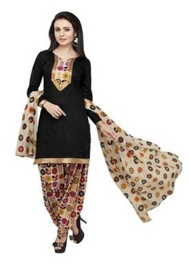 Black crepe printed unstitched salwar with dupatta 1