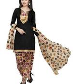 Black crepe printed unstitched salwar with dupatta