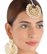 Off-White Pearls and Kundan Embellished Dangler Earrings cum Maang Tika Set 217MT75