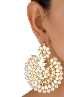 Off-White Pearls and Kundan Embellished Dangler Earrings cum Maang Tika Set 217MT75