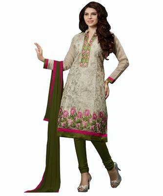  Women Grey chanderi embroidered unstitched salwar with dupatta  1