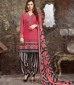 Dark pink resham cotton unstitched punjabi women suit with dupatta