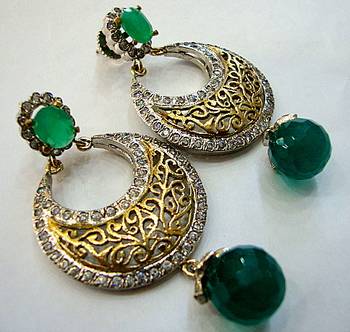 Antique Victorian Green Pearls Chand Bali  1