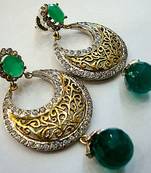 Antique Victorian Green Pearls Chand Bali 