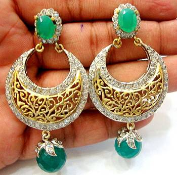 Antique Victorian Green Pearls Chand Bali  2