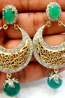 Antique Victorian Green Pearls Chand Bali 