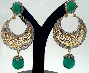Antique Victorian Green Pearls Chand Bali  3