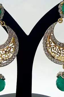 Antique Victorian Green Pearls Chand Bali 