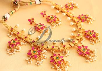 Royal 1Gram Gold Ruby Emerald Gutta Poosalu Necklace Set 1