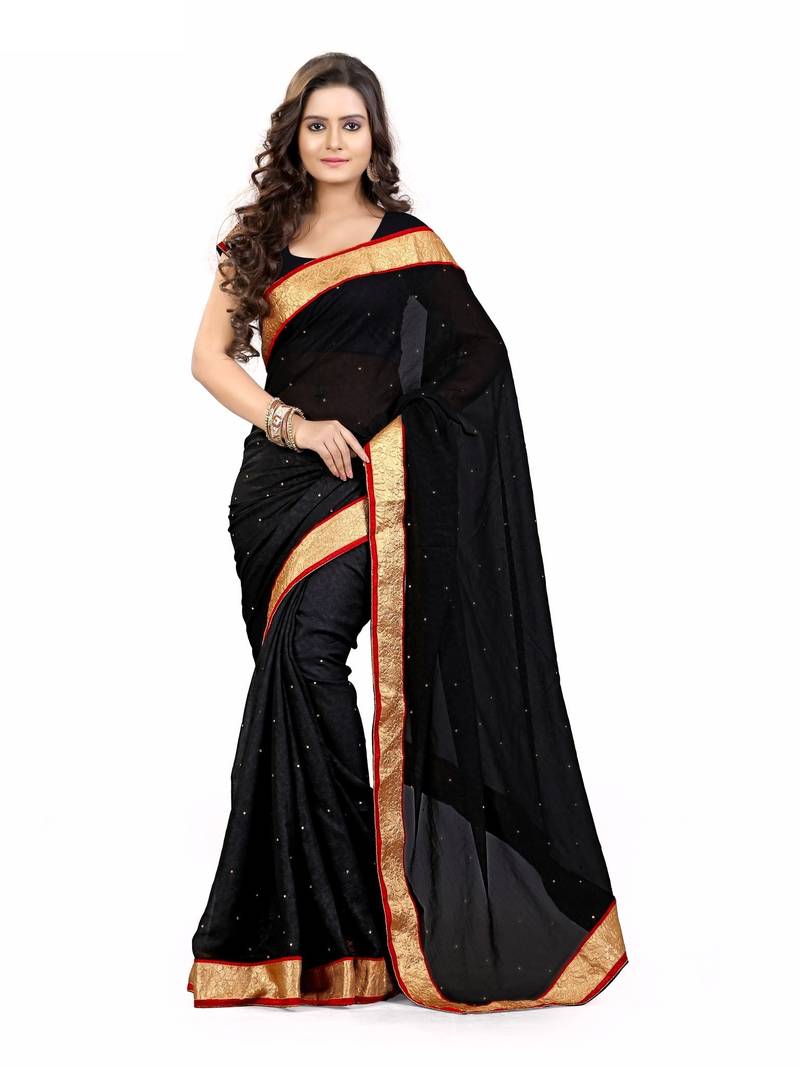 Black plain chiffon saree with blouse
