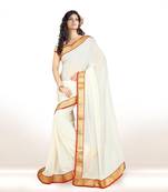 White plain chiffon saree with blouse