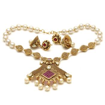 Gold pearl necklace-sets 1
