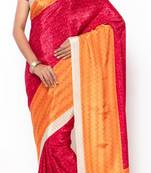 Pink printed crepe saree with blouse