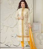 Off white embroidered cotton Dress Material