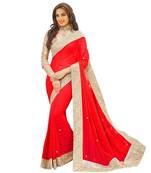 Red hand woven georgette saree with blouse