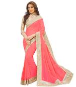 Peach hand woven georgette saree with blouse