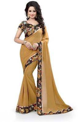 Chiku hand woven georgette saree with blouse 1