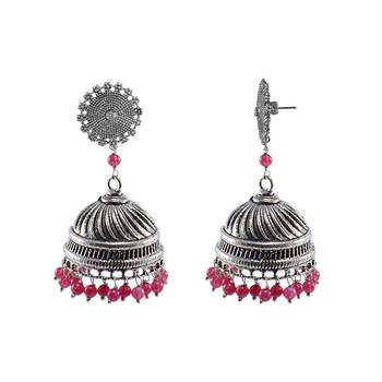 Tribal Collection -Jaipuri Jhumka Earrings Jewlery With Pink Quartz And Floral Studs 1