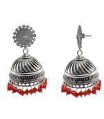 Antique Jaipuri Style Oxidized Red Beads And Floral Jhumki Earrings-Jaipuri Night-