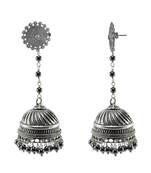 Ethnic Oxidized Floral Jhumki Earrings With Sleek Globes Of Hematite Beads Jewellery