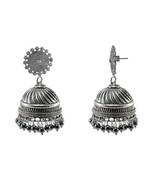 Temple Floral Jhumki Earrings With Hematite Beads-Indian Garba Festival Jewellery