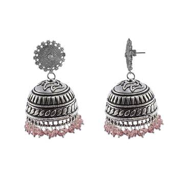 Explicative Amethyst Crystal Alloy Oxidized Floral Jhumki Earrings-Jaipur Jewellery With Tribal Collection 1