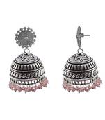 Explicative Amethyst Crystal Alloy Oxidized Floral Jhumki Earrings-Jaipur Jewellery With Tribal Collection