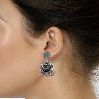 Explicative Amethyst Crystal Alloy Oxidized Floral Jhumki Earrings-Jaipur Jewellery With Tribal Collection 2