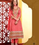 Light red cotton embroidered Straight Suit Dress Material