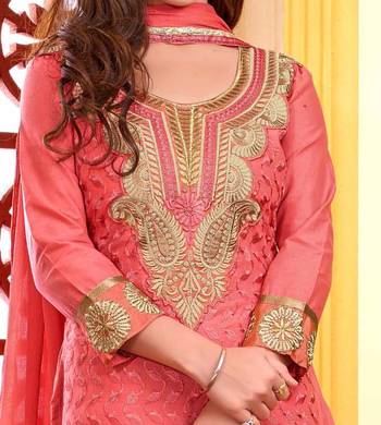 Light red cotton embroidered Straight Suit Dress Material 2