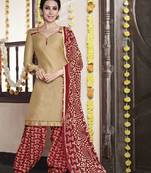 Beige printed cotton straight punjabi salwar suit dress material