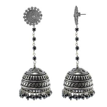 Contemporary Floral Jhumki Earrings Filled With Sleek Black Hematite Beads 1