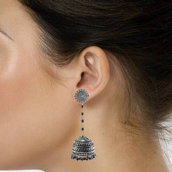 Contemporary Floral Jhumki Earrings Filled With Sleek Black Hematite Beads 2
