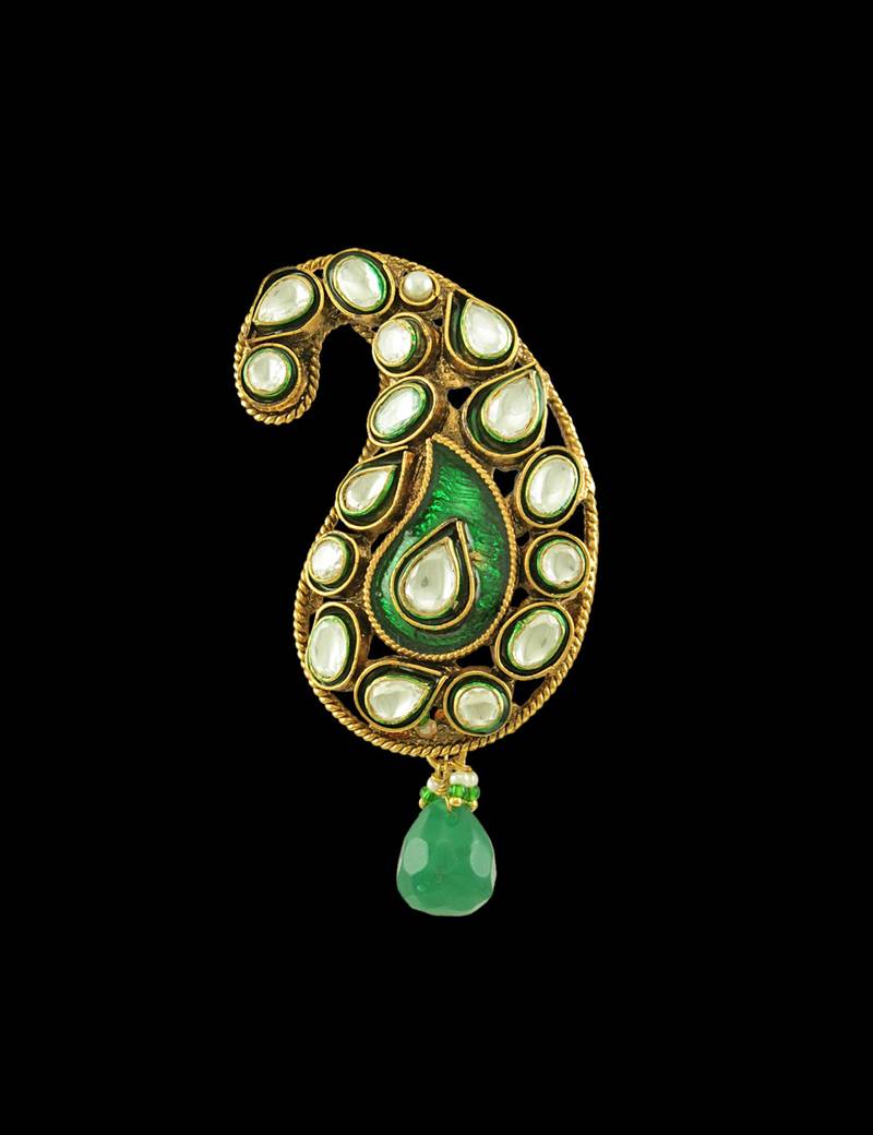 Emerald Green Jadau Kundan Kalgi for Men Safa Turban Jewellery for Men - Orniza