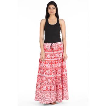 Red printed Cotton skirts 3